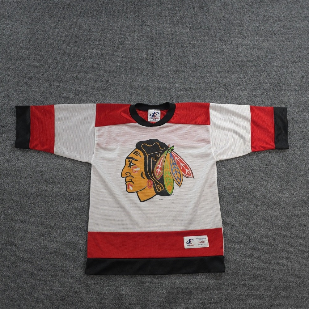 Vintage Chicago Blackhawks Jersey Youth L White NHL Hockey Logo Athletic 90s USA
